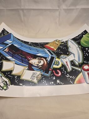 Sci-Fi Pop Art Poster with Blue TARDIS and Space Elements